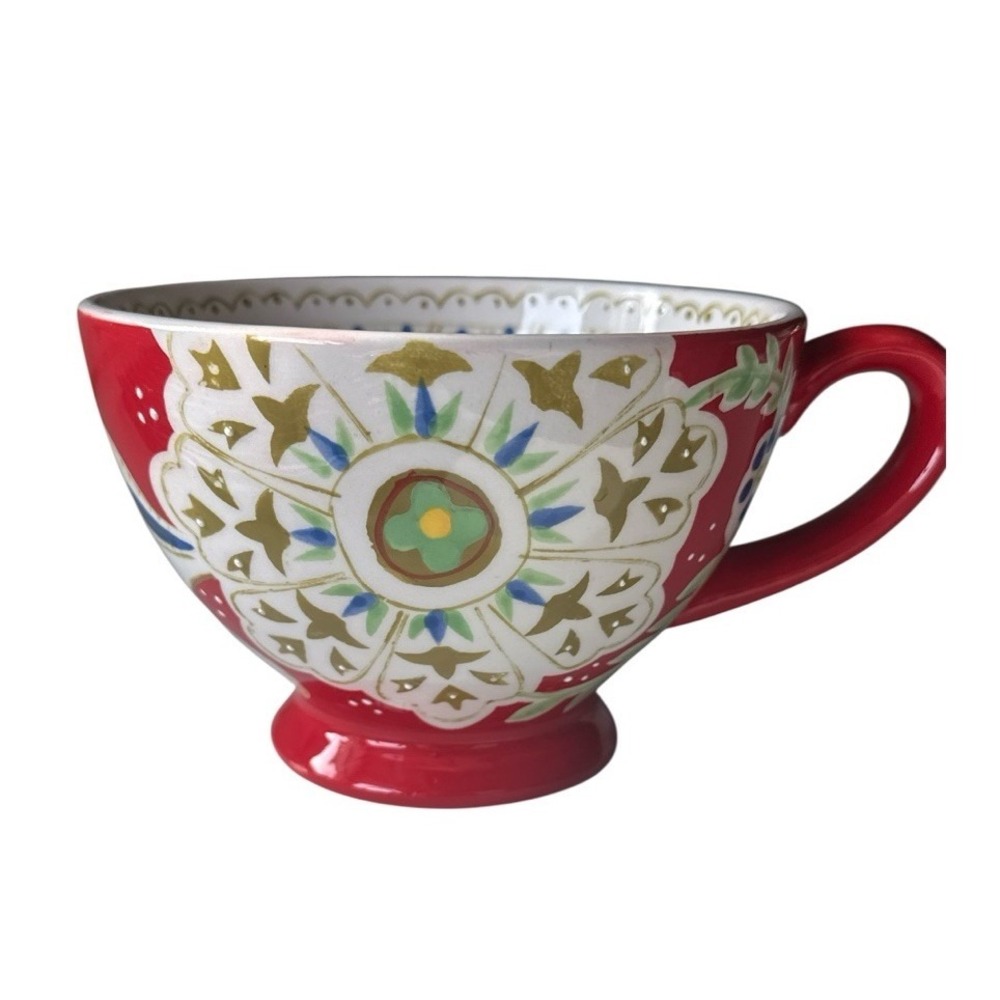 PIER 1 IMPORTS‎ Jumbo Footed Cup Mug 16 fl oz Dolomite Handpainted Raised